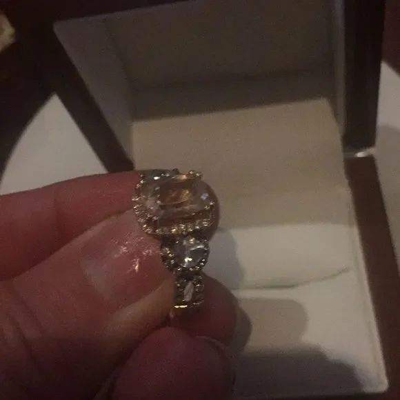 1 ctw morganite and chocolate diamonds with blue topaz size 7 14 kt gold ring